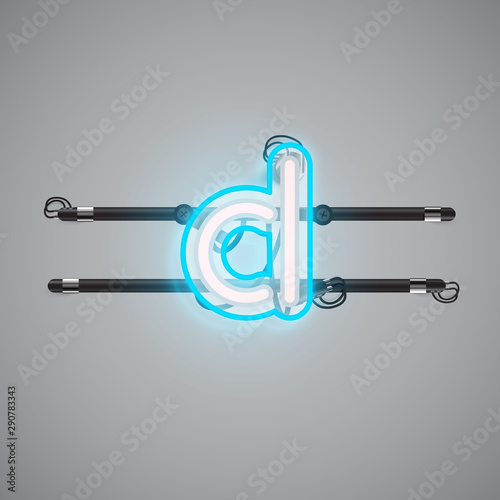 Realistic glowing double neon charcter on and off from a fontset, vector illustration