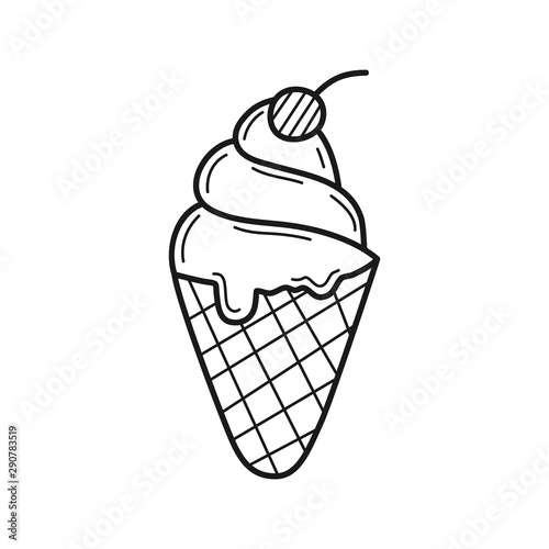 Hand drawn Ice Cream Cone isolated on a white. Great for menu, poster or label. Vector illustration.