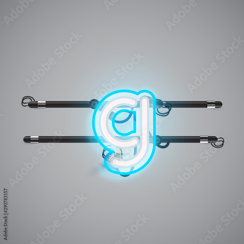 Realistic glowing double neon charcter on and off from a fontset, vector illustration