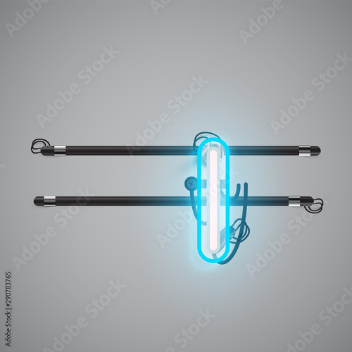 Realistic glowing double neon charcter on and off from a fontset, vector illustration