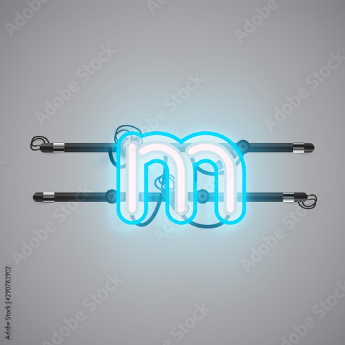 Realistic glowing double neon charcter on and off from a fontset, vector illustration
