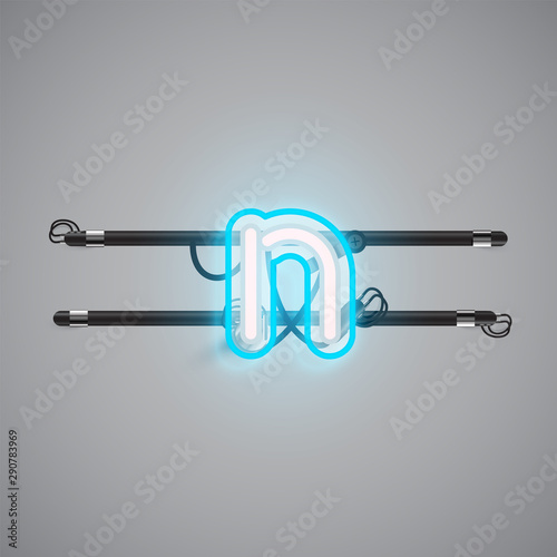 Realistic glowing double neon charcter on and off from a fontset, vector illustration