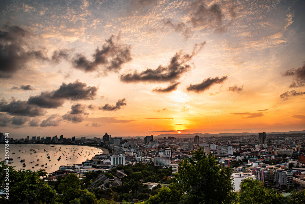 Pattaya Bay, Thailand at sunrise in the morning