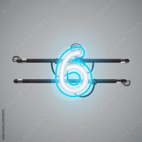 Realistic glowing double neon charcter on and off from a fontset, vector illustration