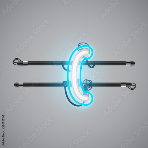 Realistic glowing double neon charcter on and off from a fontset, vector illustration