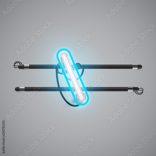 Realistic glowing double neon charcter on and off from a fontset, vector illustration