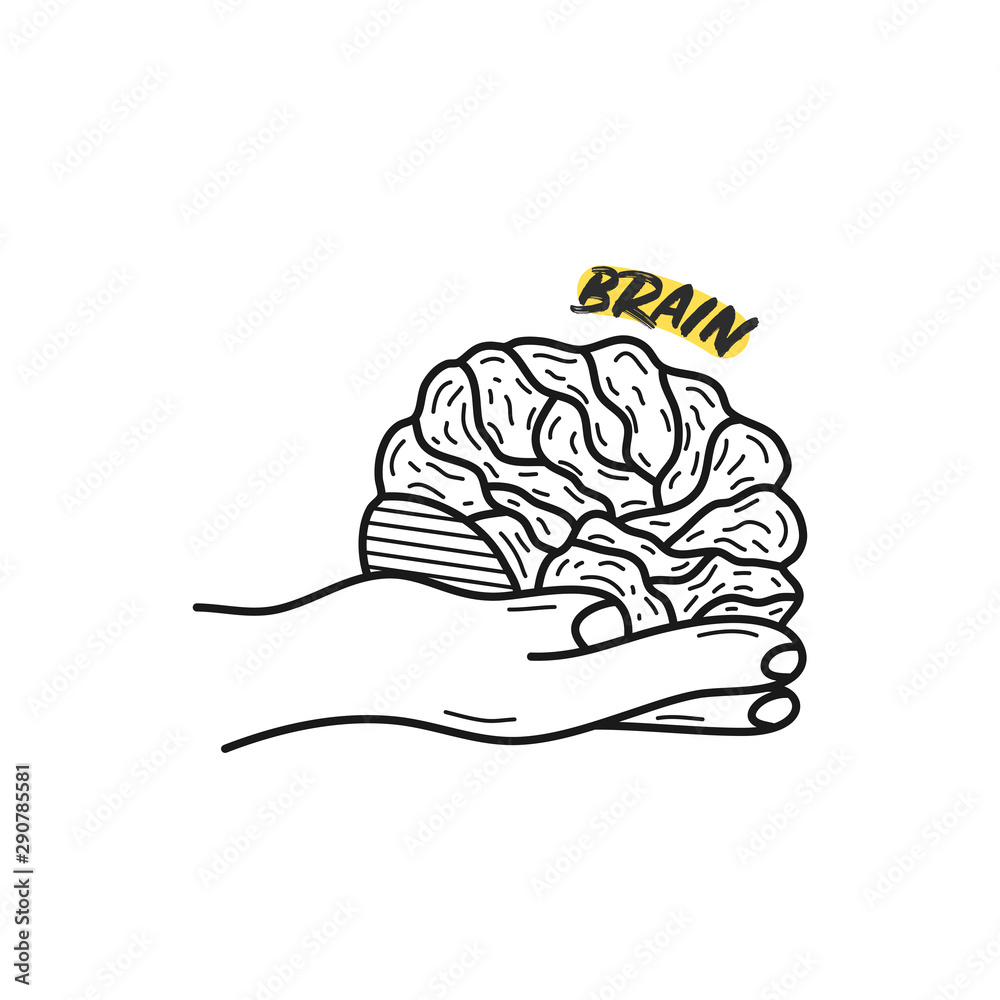 Hand drawn human brain isolated on a white. Vector illustration.
