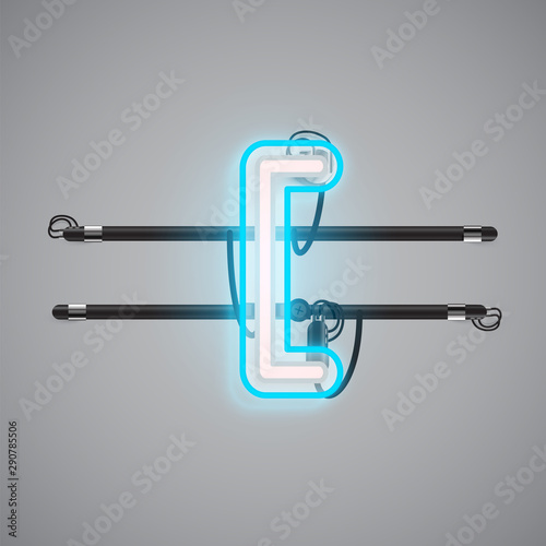 Realistic glowing double neon charcter on and off from a fontset, vector illustration