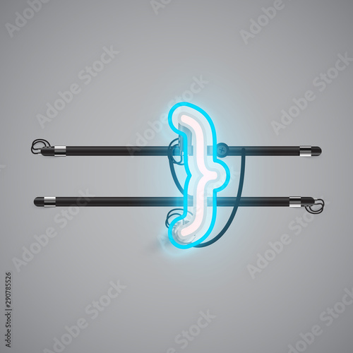 Realistic glowing double neon charcter on and off from a fontset, vector illustration