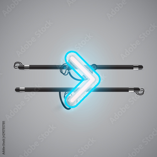 Realistic glowing double neon charcter on and off from a fontset, vector illustration