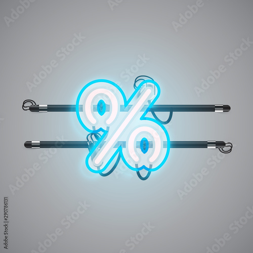 Realistic glowing double neon charcter on and off from a fontset, vector illustration