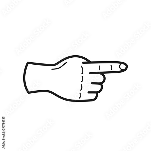 Pointing hand isolated on a white. Hand drawn. Vector illustration.