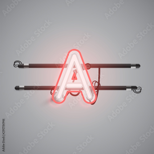 Realistic glowing double neon charcter from a fontset, vector illustration