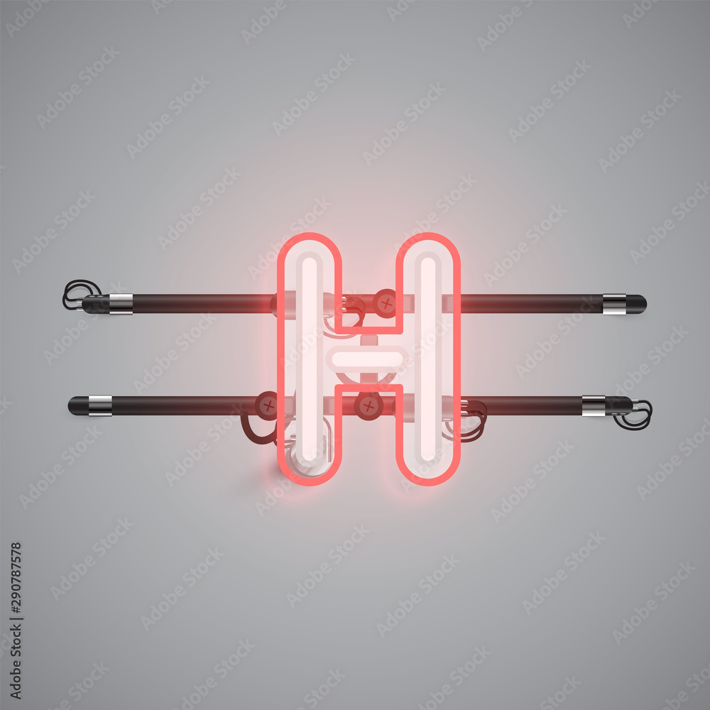 Realistic glowing double neon charcter from a fontset, vector illustration Realistic glowing double neon charcter from a fontset, vector illustration
