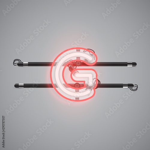 Realistic glowing double neon charcter from a fontset, vector illustration