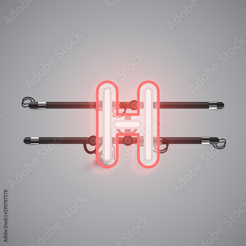 Realistic glowing double neon charcter from a fontset, vector illustration