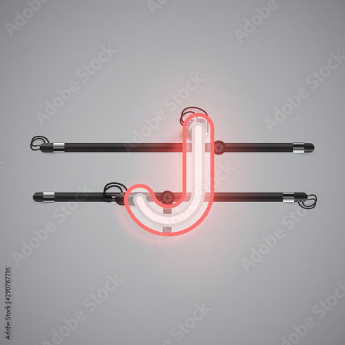 Realistic glowing double neon charcter from a fontset, vector illustration