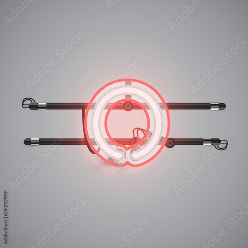 Realistic glowing double neon charcter from a fontset, vector illustration