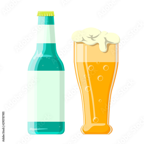 Vector illustration of beer bottle and glass