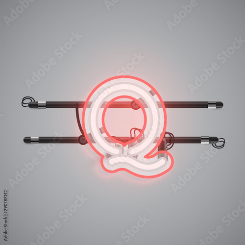 Realistic glowing double neon charcter from a fontset, vector illustration