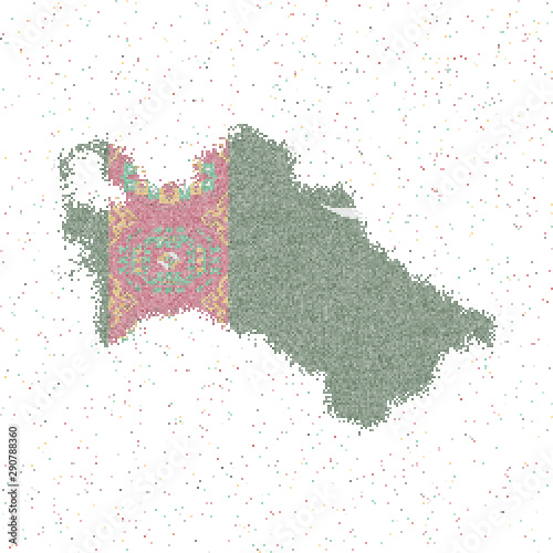 Map of Turkmenistan. Mosaic style map with flag of Turkmenistan. Vector illustration.
