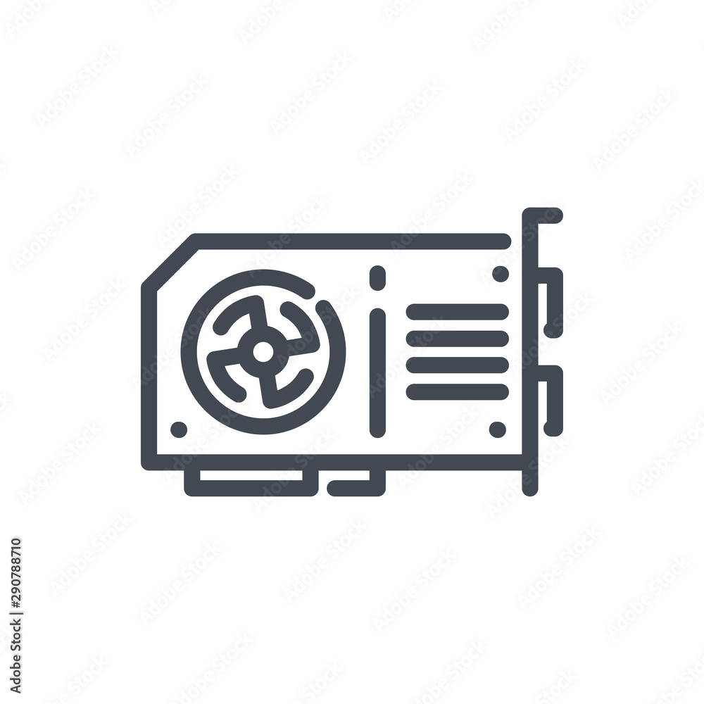 Video graphic card line icon. GPU vector outline sign. Video graphic card line icon. GPU vector outline sign.