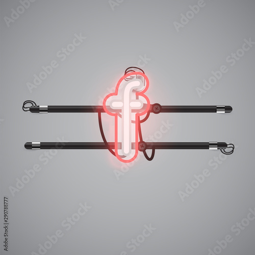 Realistic glowing double neon charcter on and off from a fontset, vector illustration