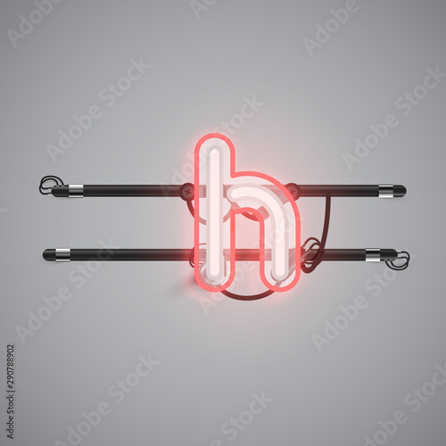 Realistic glowing double neon charcter on and off from a fontset, vector illustration