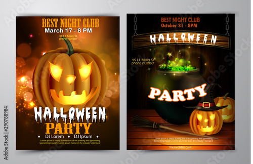 Halloween party flyer set vector