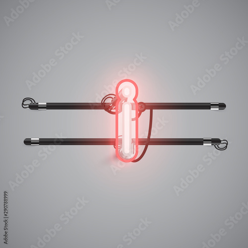 Realistic glowing double neon charcter on and off from a fontset, vector illustration