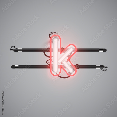 Realistic glowing double neon charcter on and off from a fontset, vector illustration