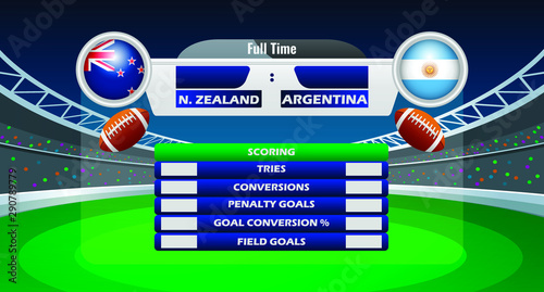 Vector illustration of rugby match results between New Zealand and Argentina