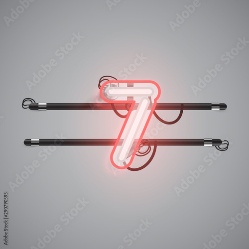 Realistic glowing double neon charcter on and off from a fontset, vector illustration