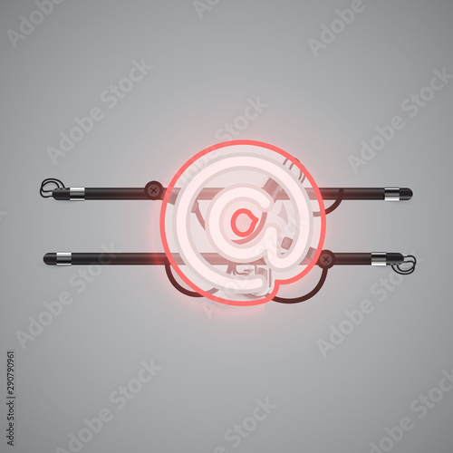 Realistic glowing double neon charcter on and off from a fontset, vector illustration