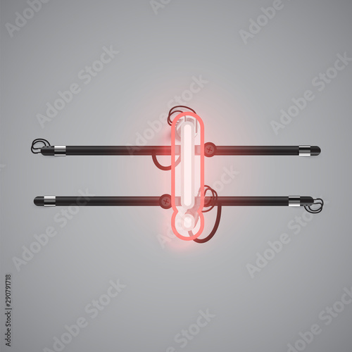 Realistic glowing double neon charcter on and off from a fontset, vector illustration