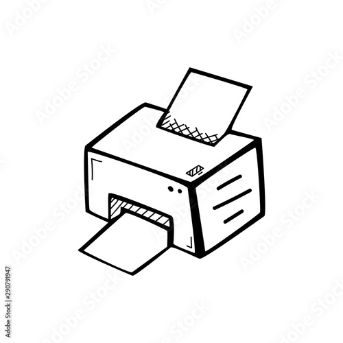 Hand drawn Printer isolated on a white. Sketch. Vector illustration.