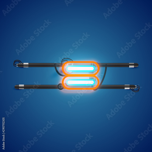 Realistic glowing double neon charcter on and off from a fontset, vector illustration
