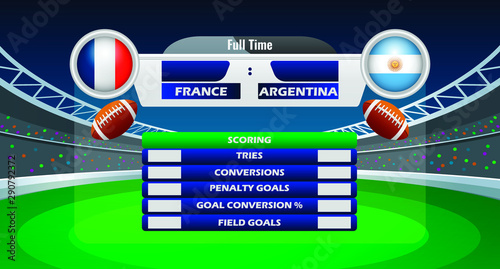 Vector illustration of rugby match results between France and Argentina