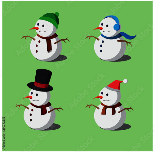 snowman set collection flat design - isometric 