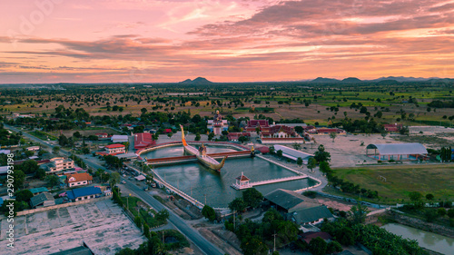 Aerial view of Wat Sra Long-Ruea located at Kanchanaburi province, Thailand