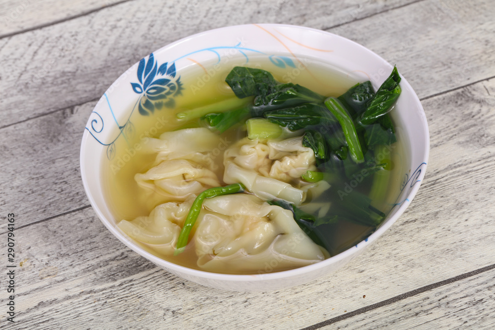 Asian traditional Wonton soup with herbs Asian traditional Wonton soup with herbs