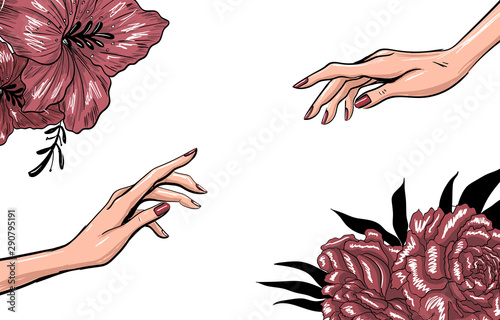 art fashion template with hands and flowers