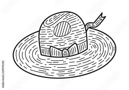 Hand drawn Straw Hat isolated on a white. Vector illustration.