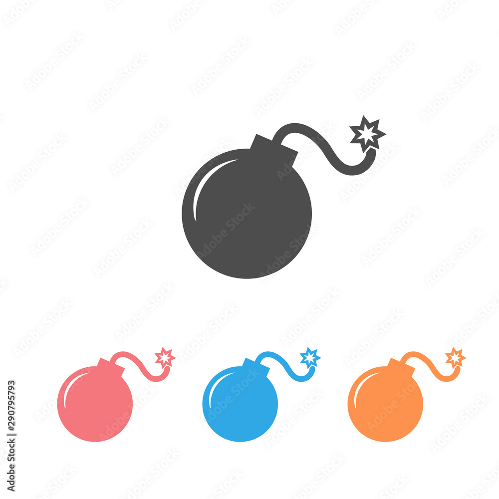 Bomb icon set, vector illustration. Flat design style. vector bomb icon illustration isolated on White Bomb icon set, vector illustration. Flat design style. vector bomb icon illustration isolated on White