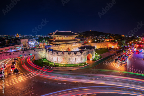 Night view of Hwaseong Fortress at suwon city south korea