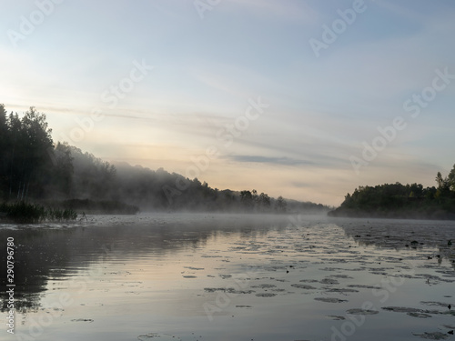 Beautiful morning fog on the lake. Forest, lake, in the fog. Mysterious fog © ANDA