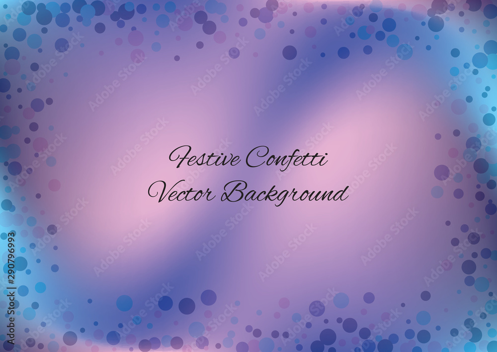 Festive gradient round confetti background. Holographic frame confetti texture for holiday, postcard, poster, carnivals, birthday and children's parties. Cover confetti mock-up. Wedding card layout