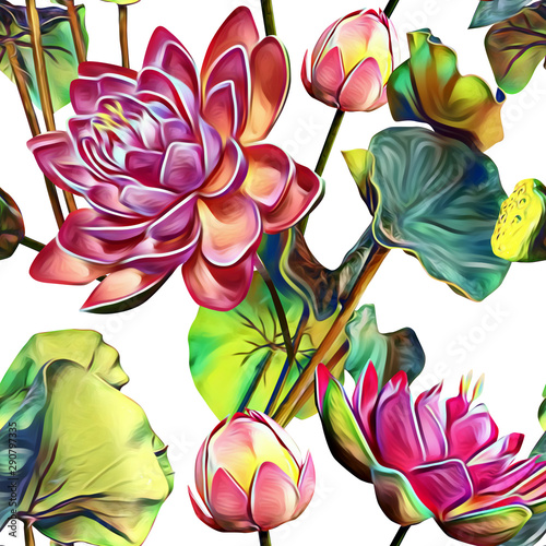 Waterlilies flower seamless pattern.