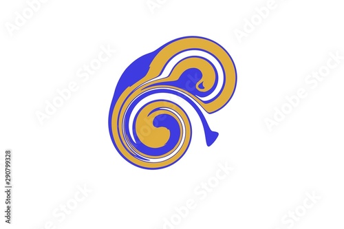 abstract fluid symbol with blue and orange circles and waves on white background