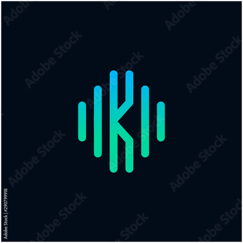 letter K abstract for information technology and digital. minimalist sound music equalizer, Bass, DJ icon. audio logotype Unique and simple element. -vector